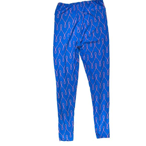 LuLaRoe Breast Cancer Awareness Leggings Blue Pink Ribbon One Size - Picture 3 of 11